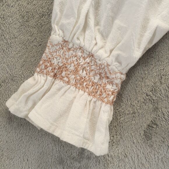 Faherty Women Sz S Cream Naomi 100% Organic Cotton Embroidered Peasant Blouse - Picture 7 of 10
